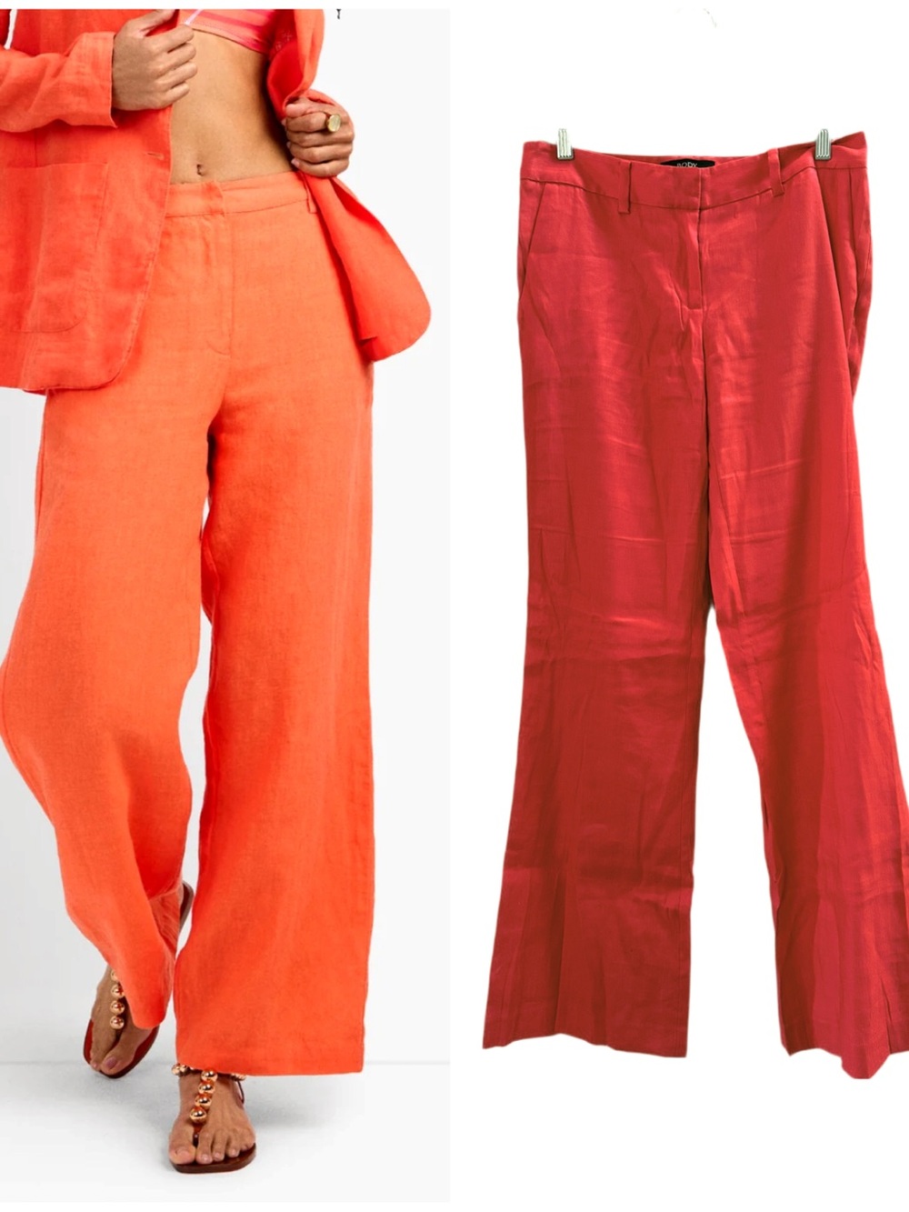 Victoria’s Secret Linen “Christie” Dark Coral Orange Wide Leg Trouser Pant 6